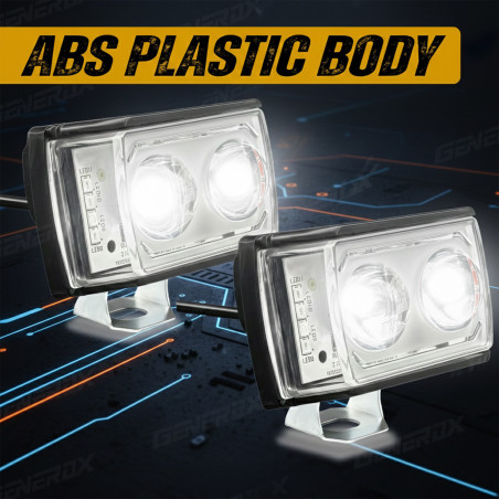 GENEROX Double Lens LED Fog Light Pack of 2 – High Brightness Projector Beam | ABS Plastic Body | Universal Fit