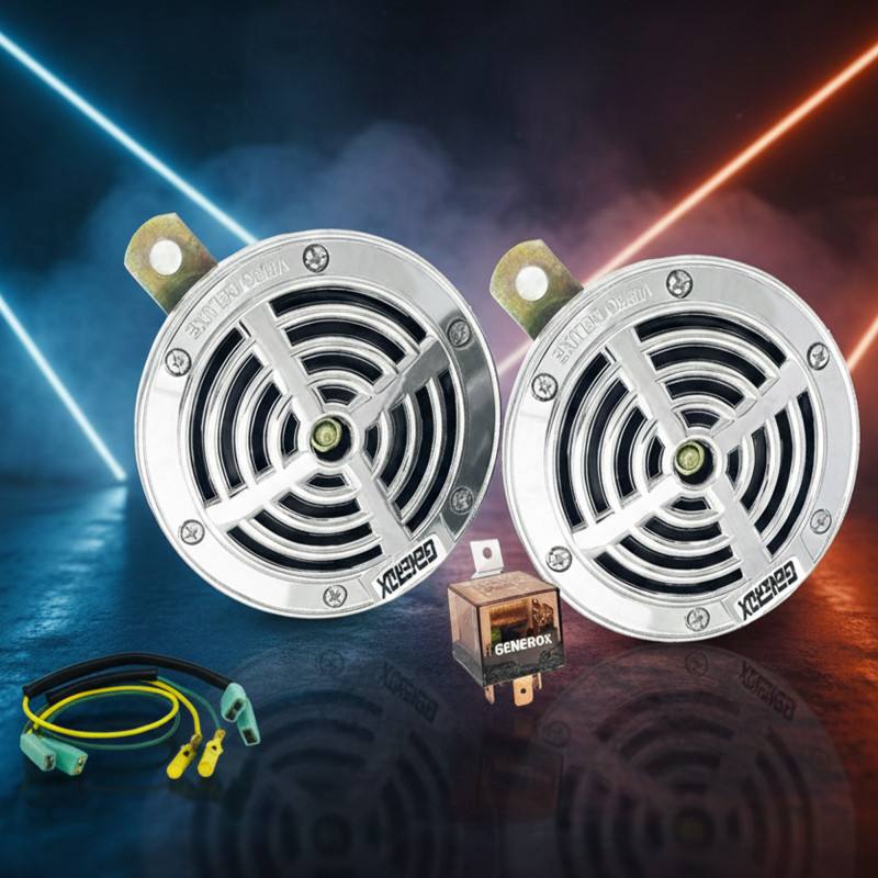 GENEROX Vibro DLX Horn Set for Car & Bike – 110mm Dual Tone Super Loud | Chrome Grill Design | 12V Universal (Set of 2)