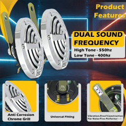 GENEROX Vibro DLX Horn Set for Car & Bike – 110mm Dual Tone Super Loud | Chrome Grill Design | 12V Universal (Set of 2)