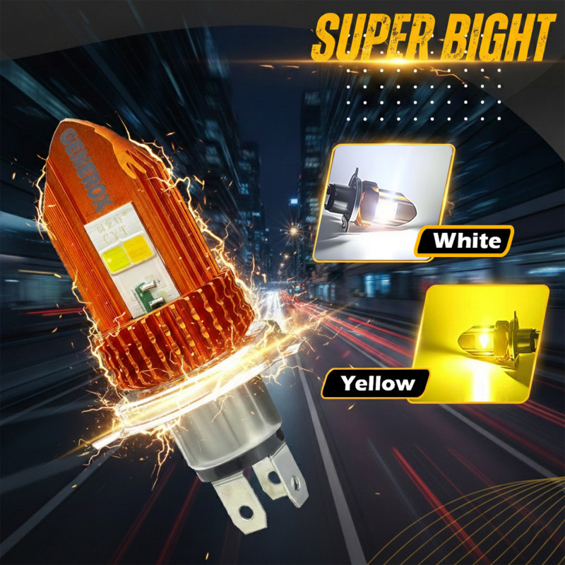 Generox CYT H4 Dual Color LED Headlight – White High / Yellow Low