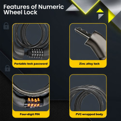 GENEROX 4 Digit Number Cable Lock for Bike Security