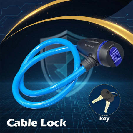 GENEROX Blue Cable Bike Lock with Push Lock & Two Keys