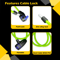 GENEROX Heavy Duty Blue Cable Bike Lock with Push Lock System (Two Keys)
