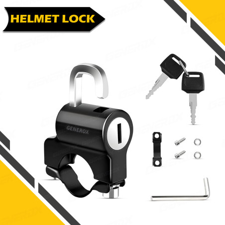 GENEROX Compact Helmet Lock with 2 Keys | Heavy Duty Black Metal Security Lock for Bike