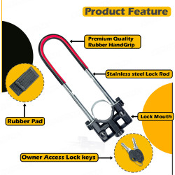 GENEROX Janta Heavy Duty Wheel Lock with 2 Keys & Rubber Pads | Premium Push Lock Security for Bike