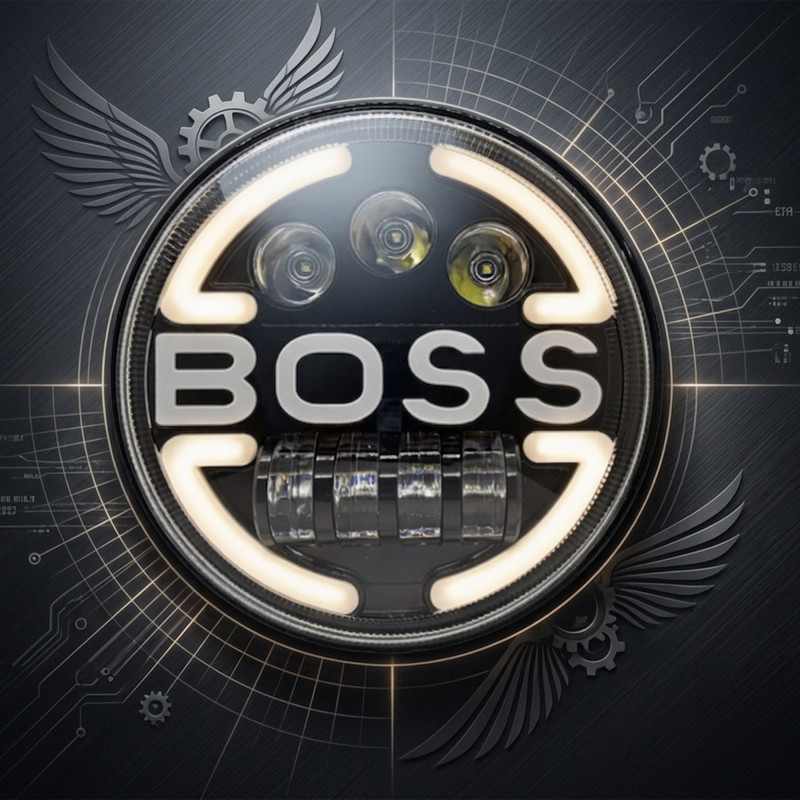 GENEROX Boss Logo Round LED Headlight | Multi-Color Premium Light for Royal Enfield & Thar