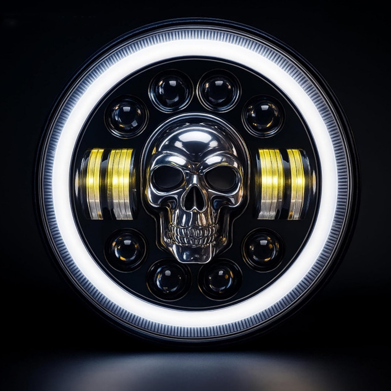 GENEROX Skull LED Headlight 7 Inch DRL Thar Bullet