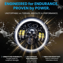 GENEROX Skull LED Headlight 7 Inch DRL Thar Bullet