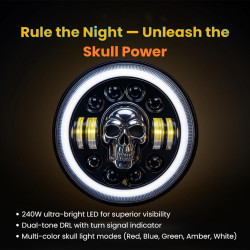GENEROX Skull LED Headlight 7 Inch DRL Thar Bullet