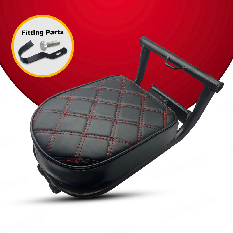 GENEROX Foldable Baby Seat for Scooty | Premium Black & Red Leather Child Seat with Metal Frame