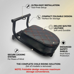 GENEROX Foldable Baby Seat for Scooty | Premium Black & Red Leather Child Seat with Metal Frame