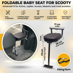 GENEROX Foldable Baby Seat for Scooty | Premium Black & Red Leather Child Seat with Metal Frame