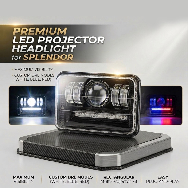 GENEROX Multi-Function LED Headlight for Splendor | Premium Glass & Metal Headlight with Multi Color Modes